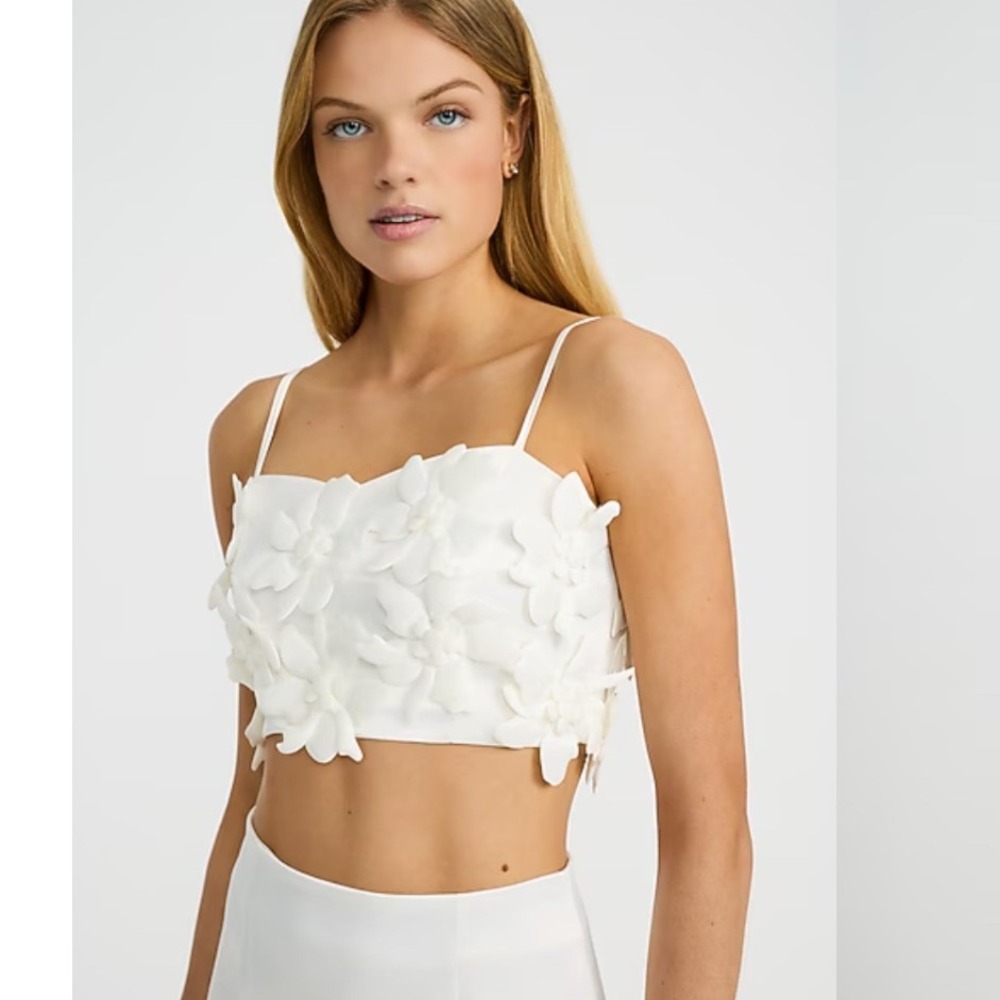 Express Floral Applique Crop Top Womens Small White 3D Flower Party Cami